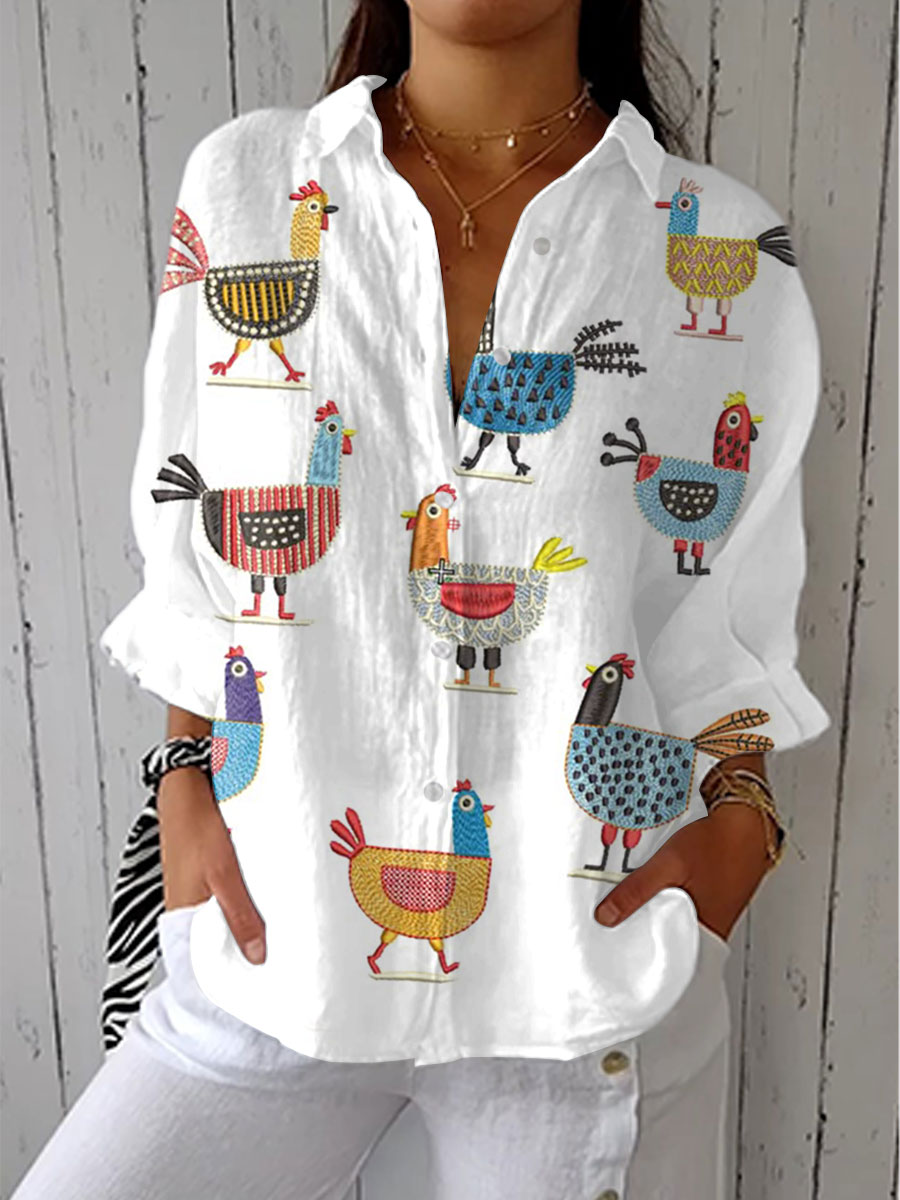 Ainna - Playful Hen Print Blouse