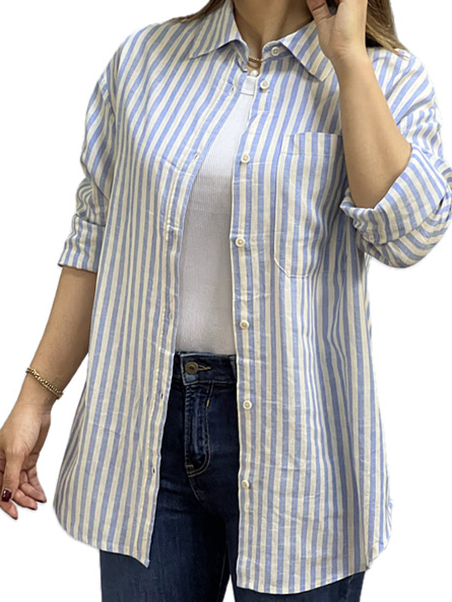 Women's Soft Breathable Striped Linen Shirt