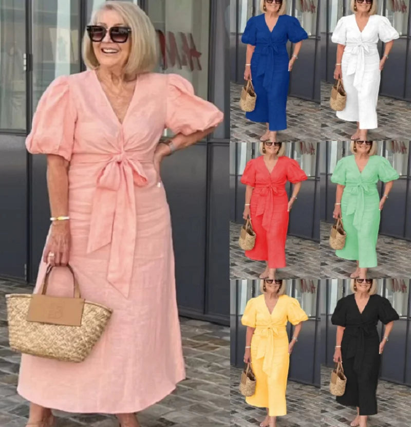 Amara™ - V-Neck Cotton Dress With Laces