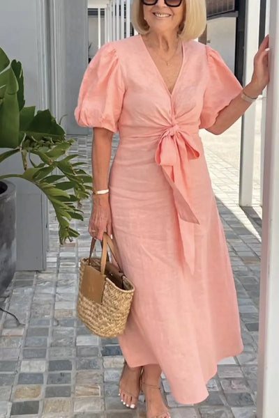 Amara™ - V-Neck Cotton Dress With Laces