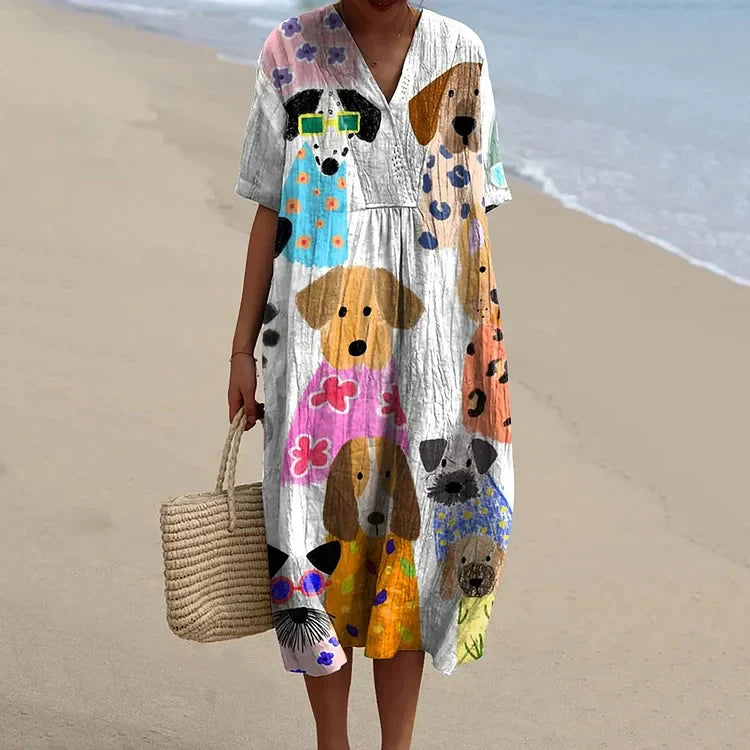 Moxie - Minimalist Cartoon Puppy Print Dress
