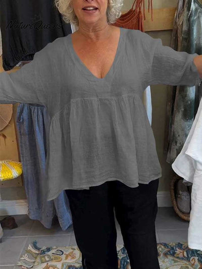 Nadia™ V-Neck Cotton and Linen Shirt