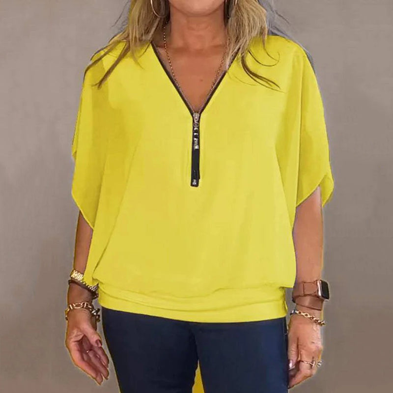 Elani™ | Light Zip Neck Blouse